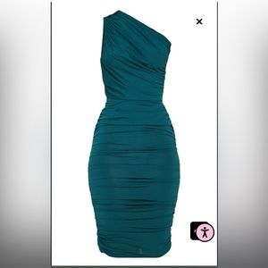 PRETTY LITTLE THING EMERALD GREEN RUCHED ONE SHOULDER LONGLINE DRESS NWT